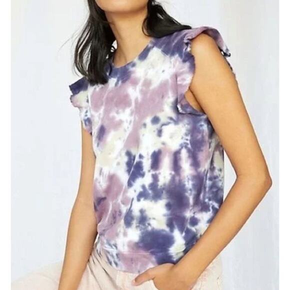 Anthropologie t.la Sleeveless Ruffle Tie Dye Sweatshirt Purple Size XS NEW - Picture 1 of 9